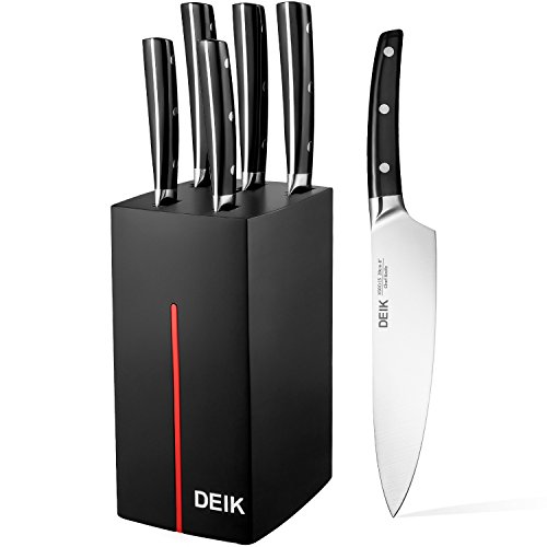 Deik Cuchillos Cocina, Juego de Cuchillos de Acero Inoxidable, Juego de Cuchillos de Cocina, 6 Piezas, con Soporte de Madera...