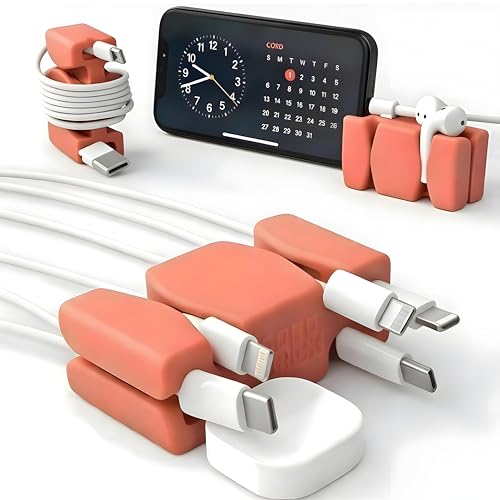 Image of CordBrick 2PK Silicone & Steel Weighted Cord Holders for Bedside. Travel Phone Cable Organizers. Multiuse iPhone Accessories. Small Gifts for Him, College Student. Tech Gadgets for Teenagers. Coral