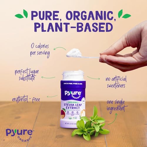 Image of Pyure Organic Stevia Extract Powder, 100% Pure Stevia Leaf Extract, No Fillers, Sugar-Free, Keto, Paleo, Diabetic Friendly, Zero Calorie, 300x Sweeter Than Sugar, 1,000 Servings, USDA Organic
