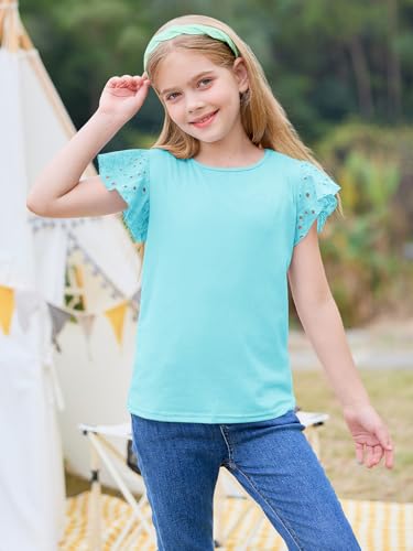 Image of Imily Bela Girls Ruffle Sleeve Shirts Crewneck Eyelet Tops 4-15 Years | Cute summer casual blouse, Soft breathable eyelet fabric with ruffle sleeves, Comfortable daily shirts for kids