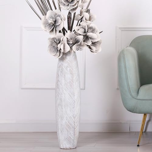 Leewadee Vaso White Wash Decorativo Per Fiori O Pampas Da Interno Da Terra, Alto 65 cm, Resina