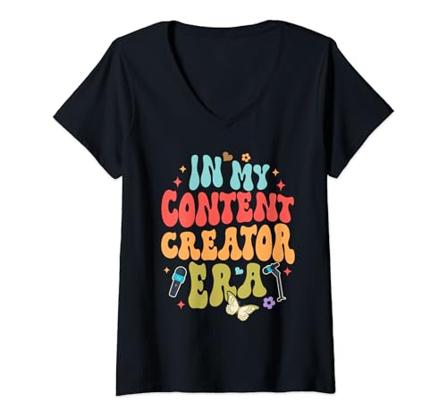 Womens Content Creator Social Media In My Content Creator An Era V-Neck T-Shirt