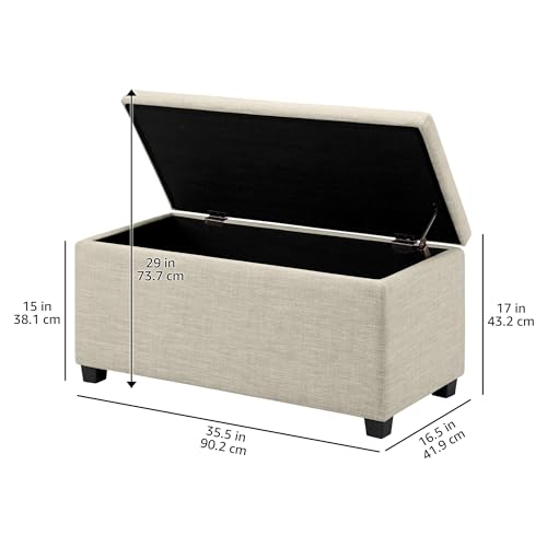 Image of Amazon Basics Upholstered Storage Ottoman Bench with Soft Close Lid, Child-Safety Hinge, No Assembly Required, 35.5 inchW x 16.5 inchD x 17 inchH, Beige