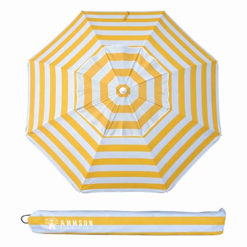 AMMSUN 6.5 Foot Heavy Duty Beach Umbrellas for Sand with tilt Sun Shelter, UV 50+ Protection Outdoor Sunshade Umbrella with Carry Bag for Patio Garden Beach Pool Backyard multicolor Yellow