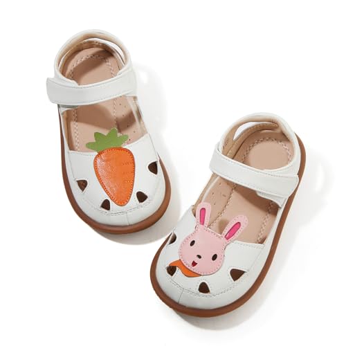 Image of Toddler Girl Sandals with Flower, Breathable Leather kids Closed Toe Sandals, Soft Rubber Non-Slip Summer Shoes for Little Girls 2-7 Years