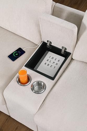 Image of Ball & Cast 157 inch Oversized Modular Sectional Sofa L-Shaped,Large Chenille Upholstered Couch 8 Seat with Ottoman,Cup Holders & USB Ports,Comfty Sectionals W /Pillows & Storage Box,for Living Room,Beige