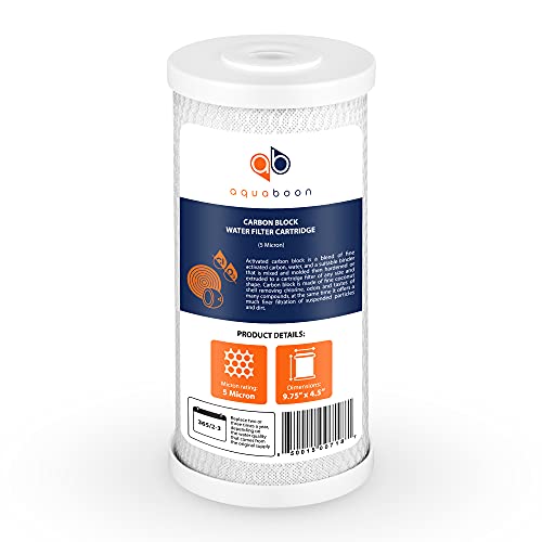 Aquaboon 5 Micron 10x4.5 Carbon Block Water Filters Whole House CTO Water Filter Replacement Cartridge Compatible with FXHTC, CB-BB-10, EP-BB, 1-Pack