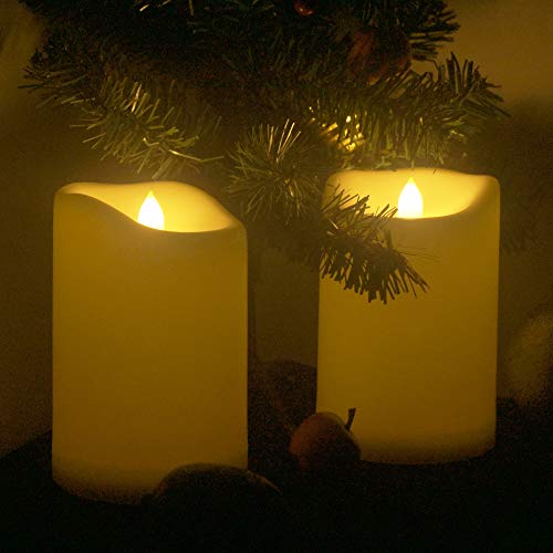 Image of CANDLE CHOICE Large Waterproof Outdoor Battery Operated Flameless Candles with Timer Realistic Flickering Plastic Electric LED Pillars for Lantern Garden Yard Halloween Christmas Decorations 4x6 2PCS