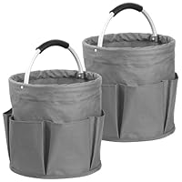 IHOMAGIC 2Pcs 17L Putzmittel Organizer mit 6 Taschen, Faltbarer Einkaufskorb aus 600D Oxford-Gewebe, Tragbarer Gartentasche mit Griff, Robuster Aufbewahrungskorb für Reisen, Duschen, Dunkelgrau