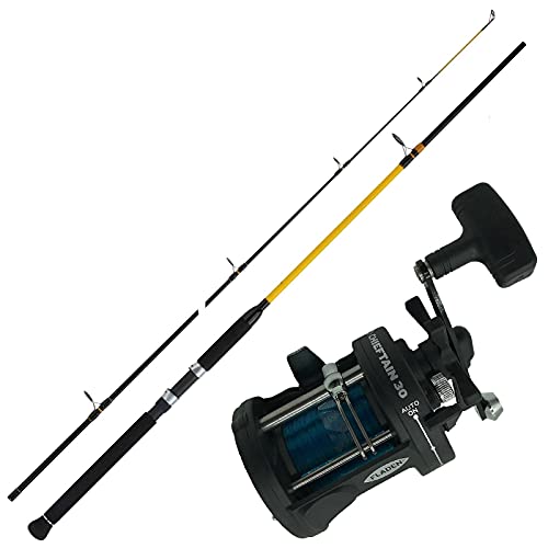 Norwegen Meer Combo Angelset WFT Rute 2,4m 150-700g & Fladen Multirolle & Schnur. Meer Angeln Set komplett Profi…