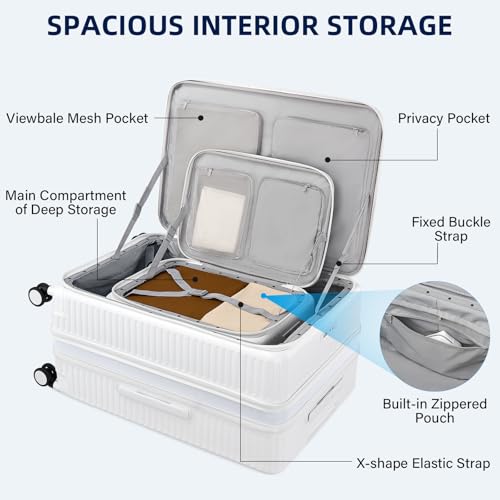 Hard Shell Expandable Luggage Sets 2 Piece with Spinner Wheels Cup Holder, Top Opening Lightweight Luggage Rolling Suitcase with Lock, Carry On And Checked Luggage Set 2 Piece (White, 20/28)4