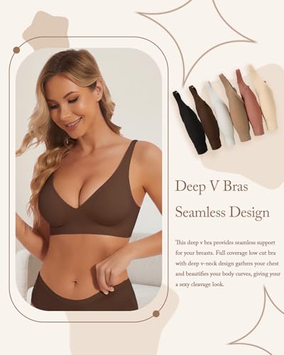 Image of Deep V Bra Wireless Sexy Push Up Bralette Padded Seamless Jelly Bra
