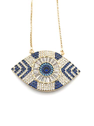 Gold Evil Eye Lariat Necklace for Women 18K Gold Plated Sliding Adjustable Chain Novel Jewelry