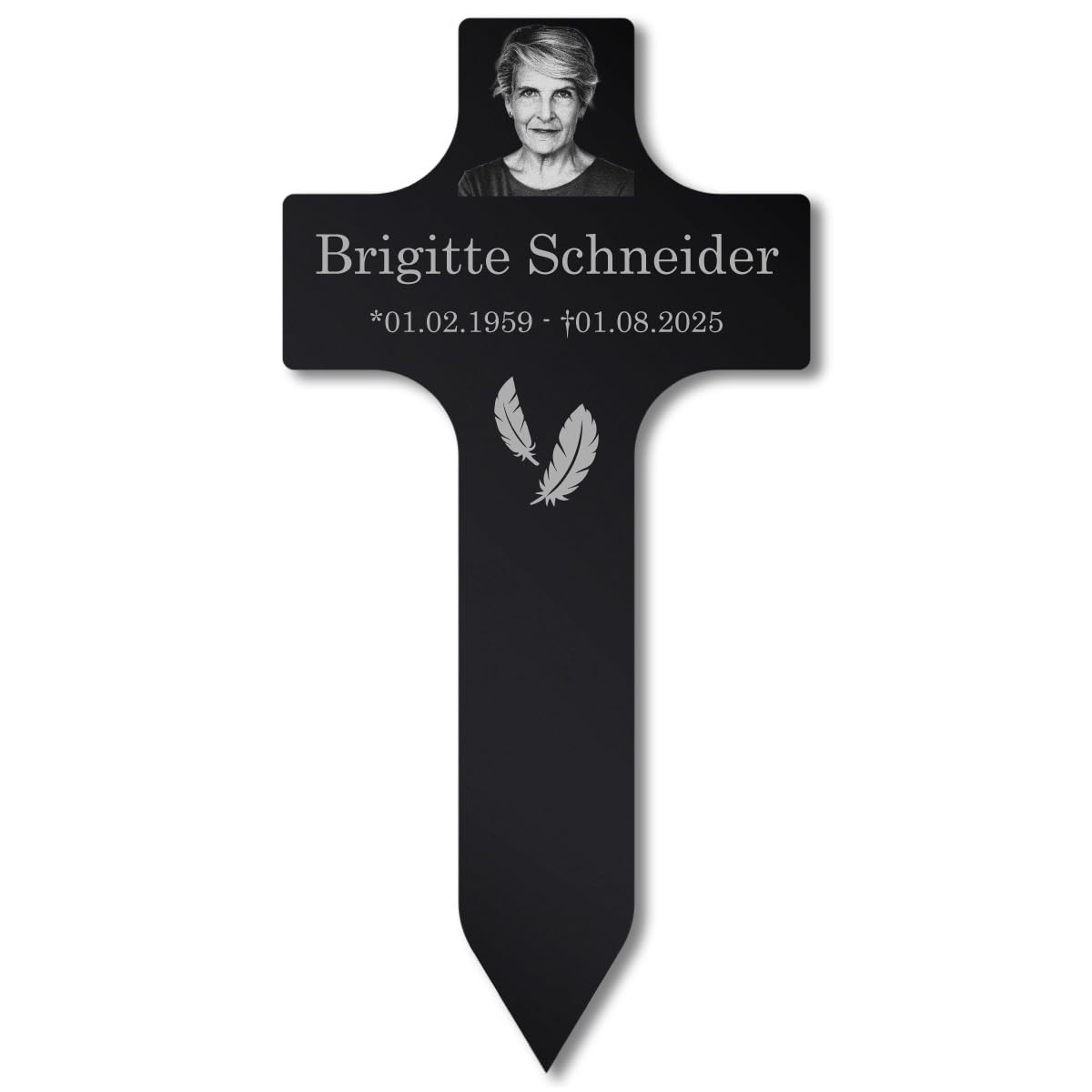 Paule Black Personalisierter Grabstecker Kreuz Grabschmuck mit Foto Gravur - Acrylglas Schwarz Hochglanz 400 x 800 mm - wetterfest für Außenbereich, Mama Papa Oma Opa Steckkreuz