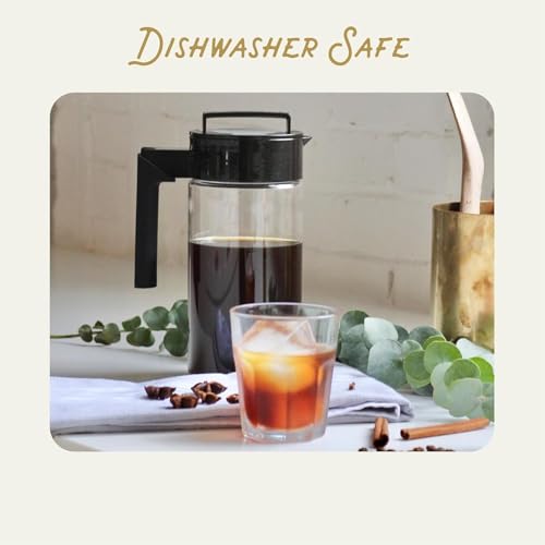 Image of Patented Deluxe Cold Brew Iced Coffee Maker, 1 Quart Capacity with Airtight Lid and Silicone Handle, Reusable Coffee Brewing Container for Home and Kitchen Use