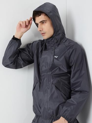 Image of Wildcraft Men Rain Jacket | Hooded Waterproof Design With Adjustable Drawstring & Elasticated Cuffs | 100% Polyester Breathable Fabric For Monsoon Travel & Daily Wear