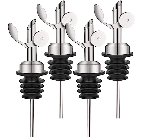 WAFJAMF 4 Pcs Weighted Stainless Steel Bottle Pourers, Self Closing Olive Oil Dispenser Spout