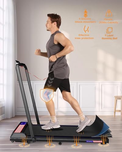 Image of 2.25HP Walking Mat Treadmill,2-in-1 Foldable Under Desk Treadmill with Handle Bar 16 inches Wide Running Belt,LED Touch Screen,Remote Control for Home /Office Use