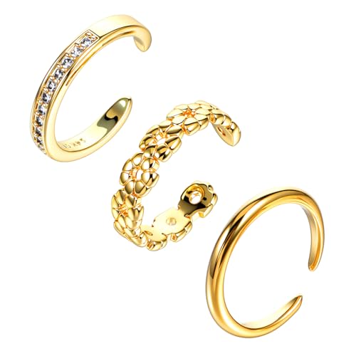 Heclia 4PCS Toe Rings for Women, Gold Adjustable Non-Tarnish Open Band Toe Ring, Fashion Minimalist Toes Rings Summer Beach Foot Jewelry, Multi-Shaped Dainty Open Toes Ring