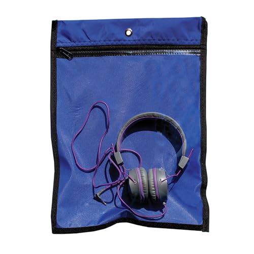 Media Pouch and Nylon Tote Bag for Books, Headphones, and School Accessories, Heavy Duty Travel Storage for Classroom or Library, 16.5 x 11.75 Inch (Royal Blue)4