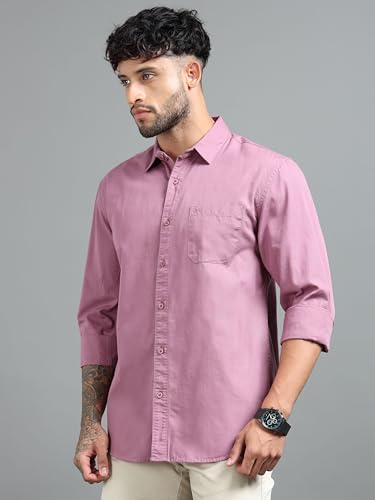 Image of Men Slim Fit Solid Spread Collar Casual Shirt