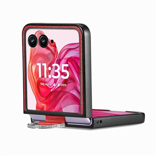 COQUE Phone Case Motorola Razr 50 Ultra Cover,Slim Anti-fall Litchi Pattern Ring Phone Shell,Leather Folding Phone Cover for Motorola Razr 50 Ultra-Red - Image 2