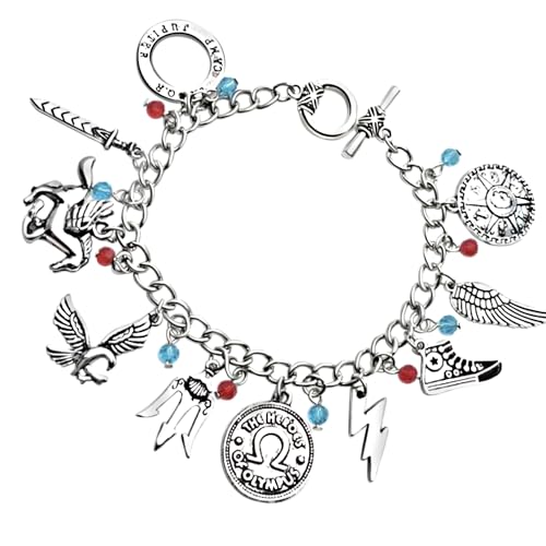 PRINCESS CUTENESS STORE Camp Half Blood Poseidon Olympian Demigod Chunky Charm Silver Tone Bracelet Annabeth Chase