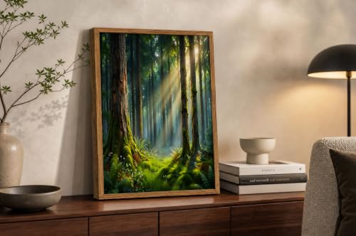 Tableau Decoration Murale Forêt Mousse et Lumière - Peinture Toile Salon Vert 80x120
