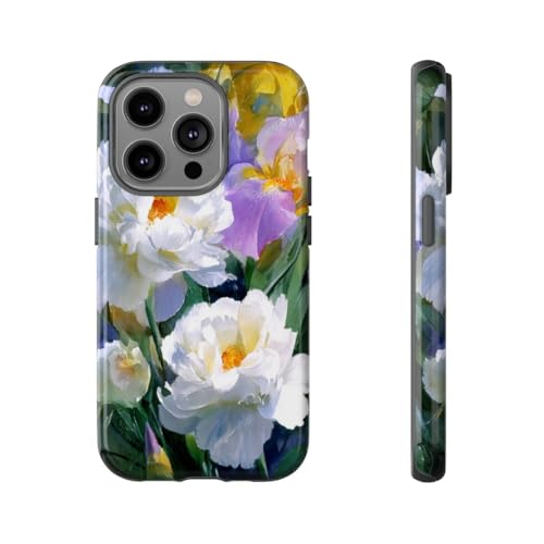 Coque iPhone 14 Pro motif fleurs pivoines et iris