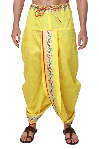 Image of Rameshwaram Fabrics Readymade Dhoti for Men, Velcro Style Stitched Mens Silk Dhoti Pant with Stole Set
