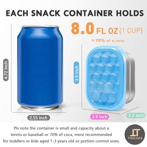 Image of Tanjiae Snack Pro - Small (1 CUP) Stainless Steel Snack Containers for Kids | Easy Open Leak Proof Food Containers with Silicone Lids - Perfect Metal Toddler Lunch Box for Daycare and School (8oz)