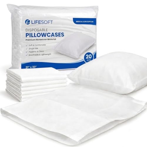 LIFESOFT Disposable Pillowcases Single-Use Bulk Pillow Cases with Envelope Closure for Hospitals Hotels Home Bedroom 21 Wide x 33 Long 20 Pack
