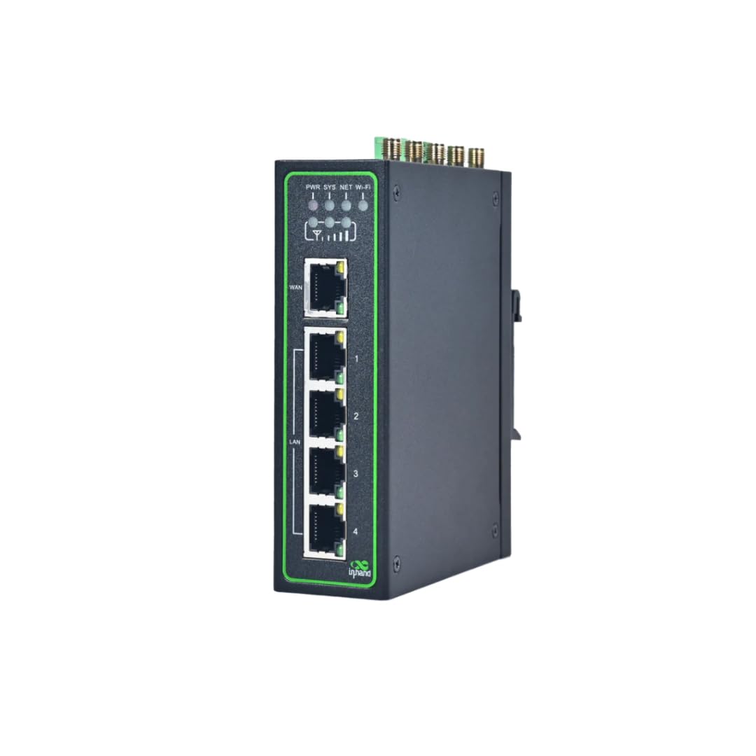 InHand Networks IR315, Industrial IoT 4G LTE VPN Router, 300Mbps Cellular + Wi-Fi, Dual SIM Cards Slots,5 Ethernet Port, Din-Rail Mounted, Support AT&T, T-Mobile & Verizon (LTE CAT 6 & Serial Port)