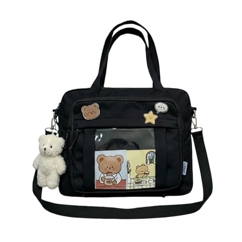 Image of Kawaii Crossbody Ita Bag for Women with Pin & Plush Bear - Japanese Messenger Bags Y2K Shoulder Purse