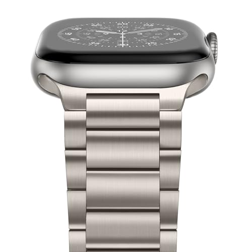 Image of Anlinser Metal Bands Compatible with Apple Watch Band 42mm 41mm 40mm 38mm for Women Men, Stainless Steel Business Strap for iWatch SE Series 11 10 9 8 7 6-1 (Titanium)