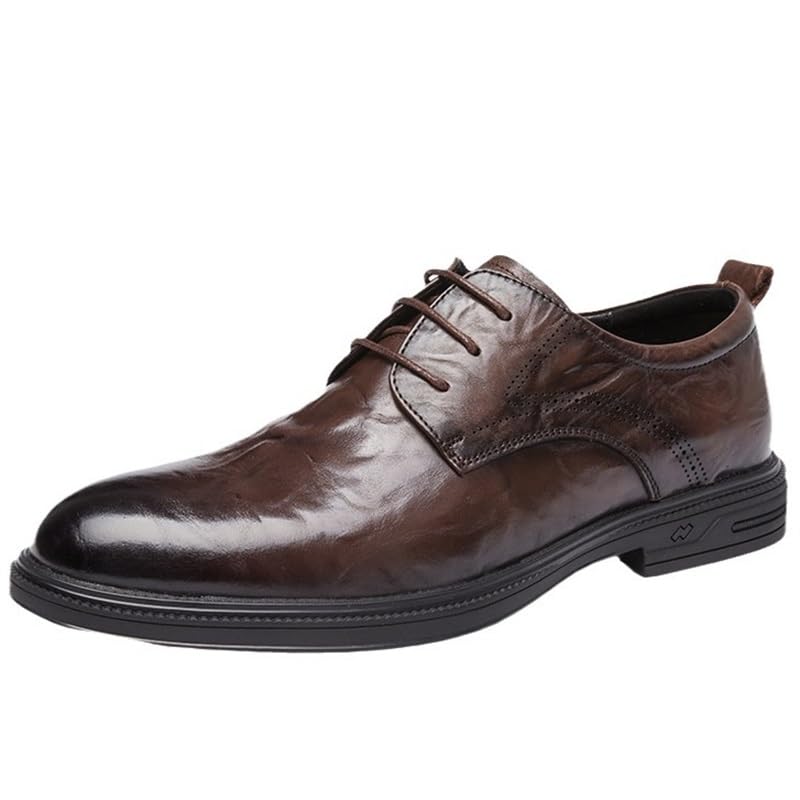 Men's Breathable Business Casual Non-Slip British Soft Sole Formal Round Suitable for Wedding Office Anti-Slip Shock-Absorbing Low-top