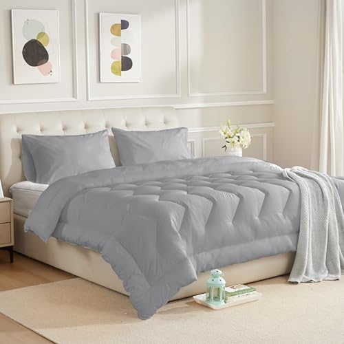HOMTEC Oversized King Size Duvet Insert 100% Cotton Down Alternative Comforter Dark Gray Quilted Fluffy Duvet Insert Lightweight All Season with 8 Corner Tabs Breathable Soft
