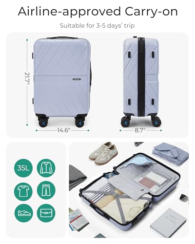 Image of BAGSMART Carry On Luggage 22x14x9 Airline Approved, 20 Inch Lightweight Carry On Suitcase, Hard Shell Luggage with Spinner Wheels, 20 Inch Rolling Suitcases, Purple