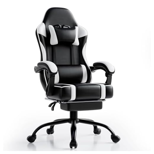 Video Game Chair for Adults, Computer Chair Gaming Chairs for Kids, Adjustable Lumbar Pillow Headrest Office Desk Chair Gamer Chair with Footrest (Flat Cushion, White)