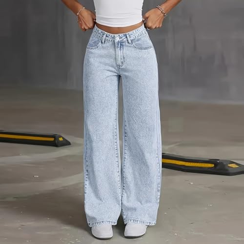 Straight Leg Jeans for Women Mid Rise Boyfriend Baggy Jeans Casual Loose Fit Fall Fashion Denim Pants with Pocket2