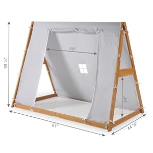 New P'kolino Tent Twin Floor Bed - Natural or White Frame, Grey, Children’s Bedroom Furniture … (Natural Frame) New Pkolino Tent Twin Floor Bed Natural or White Frame Grey Childrens Bedroom Furniture–Natural Frame