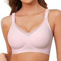 heekpek Sujetador Sin Aros Sujetadores Sin Costuras Push Up Relleno Mujer Bralette con Cuello En V Sostenes, Rosa, L