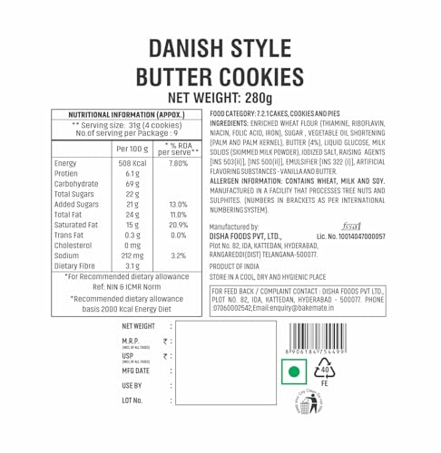 Image of Bakemate Danish Butter Cookies Box - 280 G | Healthy & Tasty Cookie | Christmas Cookies Gift Pack | Xmas Cookie | Tea Time Snack, Office Snacks & Xmas Gifting