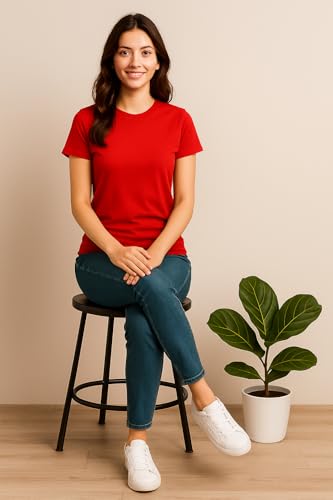 Image of Women's Solid Round Neck Half Sleeves Polyester T-Shirts, Moisture Wicking t-Shirt (Pack of 1)