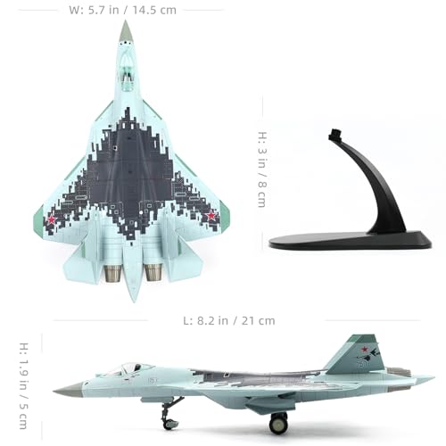 NUOTIE 1/100 SU-57 Aircraft Russian Sukhoi Fighter Diecast Metal Model Kit - Pre-Build Model for Adults Enthusiasts Collections or Gift
