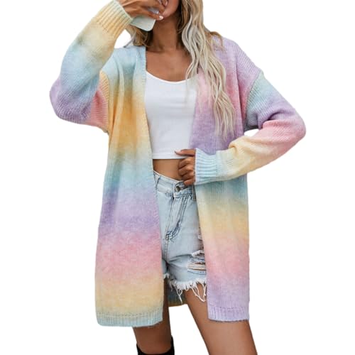 Jamron Damen Moda Tie-Dye Regenbogen Lange Strickjacke Leichtgewicht Cardigan Strickmantel SN602C226 Rosa M