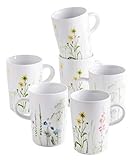 Dieses Blumendekor Geschirr Kaffeetassen-Set besteht aus 6 x Becher 0,35 Liter mit Henkel im klassischen italienischen Stil. Die floralen Porzellanbecher Muster sind dickwandig, zeitlos und elegant.
