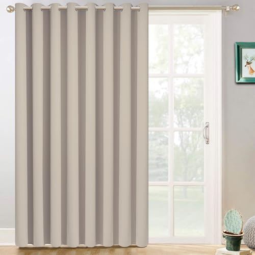 Image of Yakamok 100% Blackout Extra Wide Patio Sliding Door Curtains, Grommet Thermal Insulated Blind Curtains, Sliding Glass Door Panel for Bedoom /Space Room Divider, Natural, W100 x L84, 1 Panel