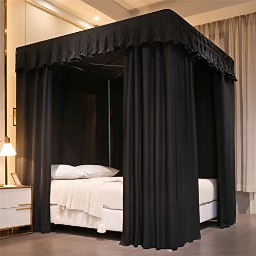 VETHIN Elastic Roof Style Four Corner Post Princess Bed Canopy Curtains Cozy Breathable Tent Canopy Mosquito Net for Girls & Adults Bedroom Decoration(Black, 47-53″ W*78″ L*82″*H/(Twin-Full))