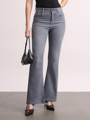 Image of Urbano Fashion Women's Mid Rise Bootcut Washed Jeans Stretchable